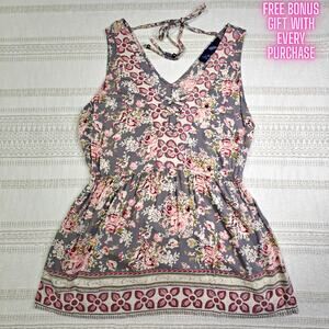 Blue Rain Floral Sleeveless Boho Tunic Top Dress Size L NEW Summer Casual
